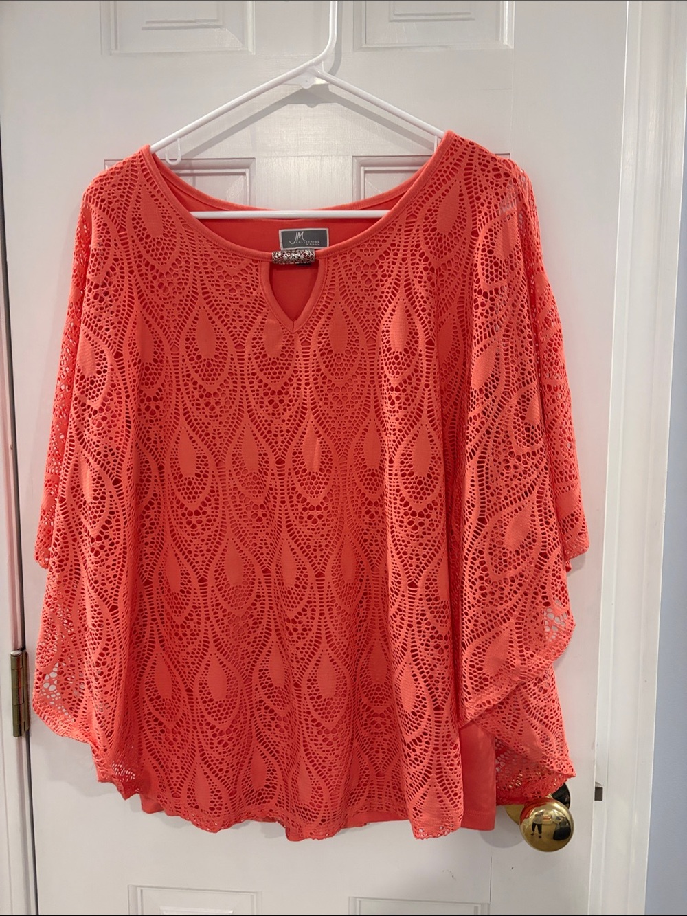 JM Collection Coral Crochet Overlay Tunic with Keyhole